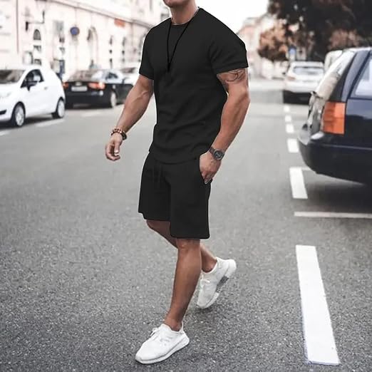 Men's Shirt and Shorts Set 2 Piece Outfits Fashion Summer Tracksuits Casual Sportwear Set