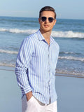 Mens Linen Long Sleeve Casual Button Down Shirt for Men Beach Wedding Shirts