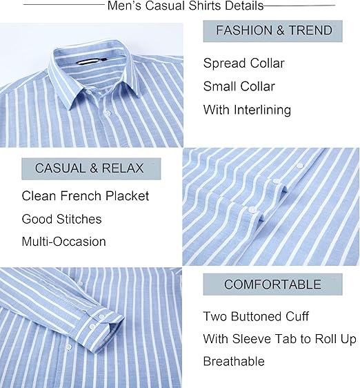Mens Linen Long Sleeve Casual Button Down Shirt for Men Beach Wedding Shirts